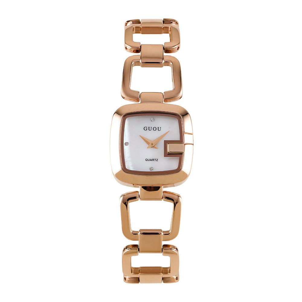 Women's Small Square Steel-Band Rhinestone Bracelet Quartz Watch