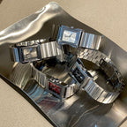 Women's Vintage Small Square Silver Bamboo Steel-Band Quartz Watch