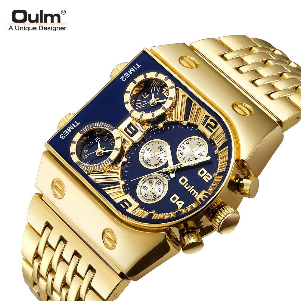 Men's Multi-Timezone Large-Dial Luminous Steel Watch