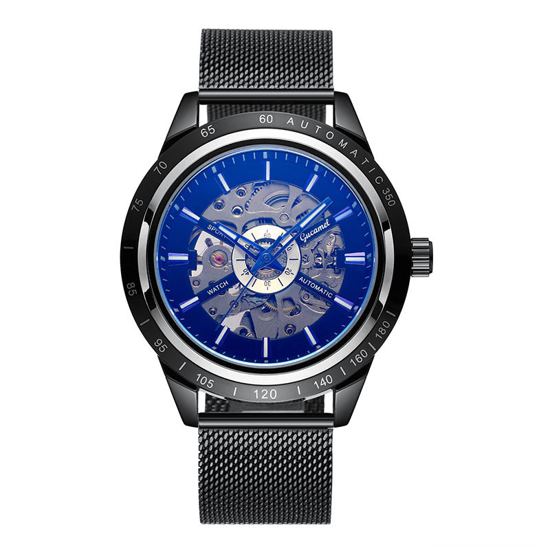 GESMART Men's Automatic Mechanical Watch Mesh Band Luminous Skeleton Exhibition Case Back