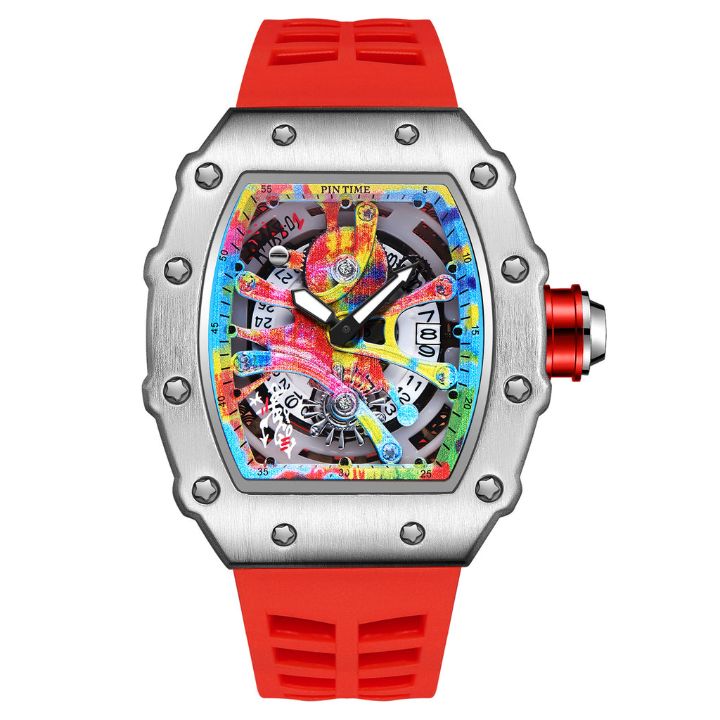 GESMART Men's Skeleton Graffiti Style Quartz Watch Fashion Trendy Premium Water Resistant