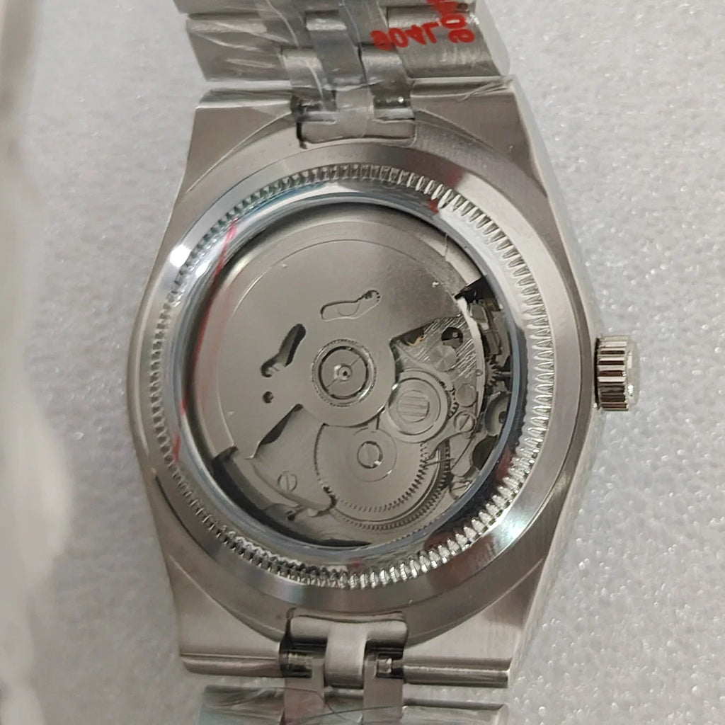 Men's 39.5mm Automatic Watch Coin Bezel Exhibition Back Cyclops Sapphire Crystal