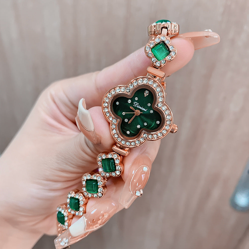 Women's Four-Leaf Clover Rhinestone Bracelet Quartz Watch