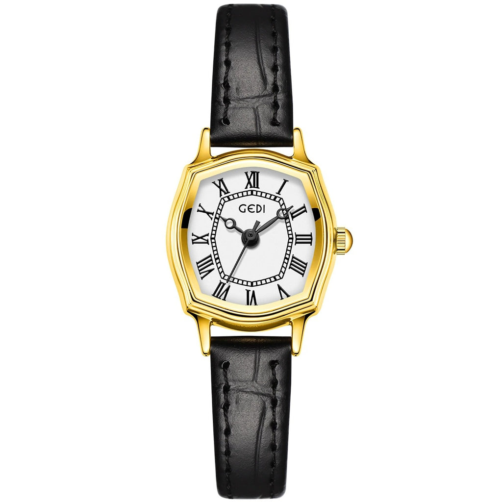Women's Vintage Tonneau Leather-Strap Quartz Watch