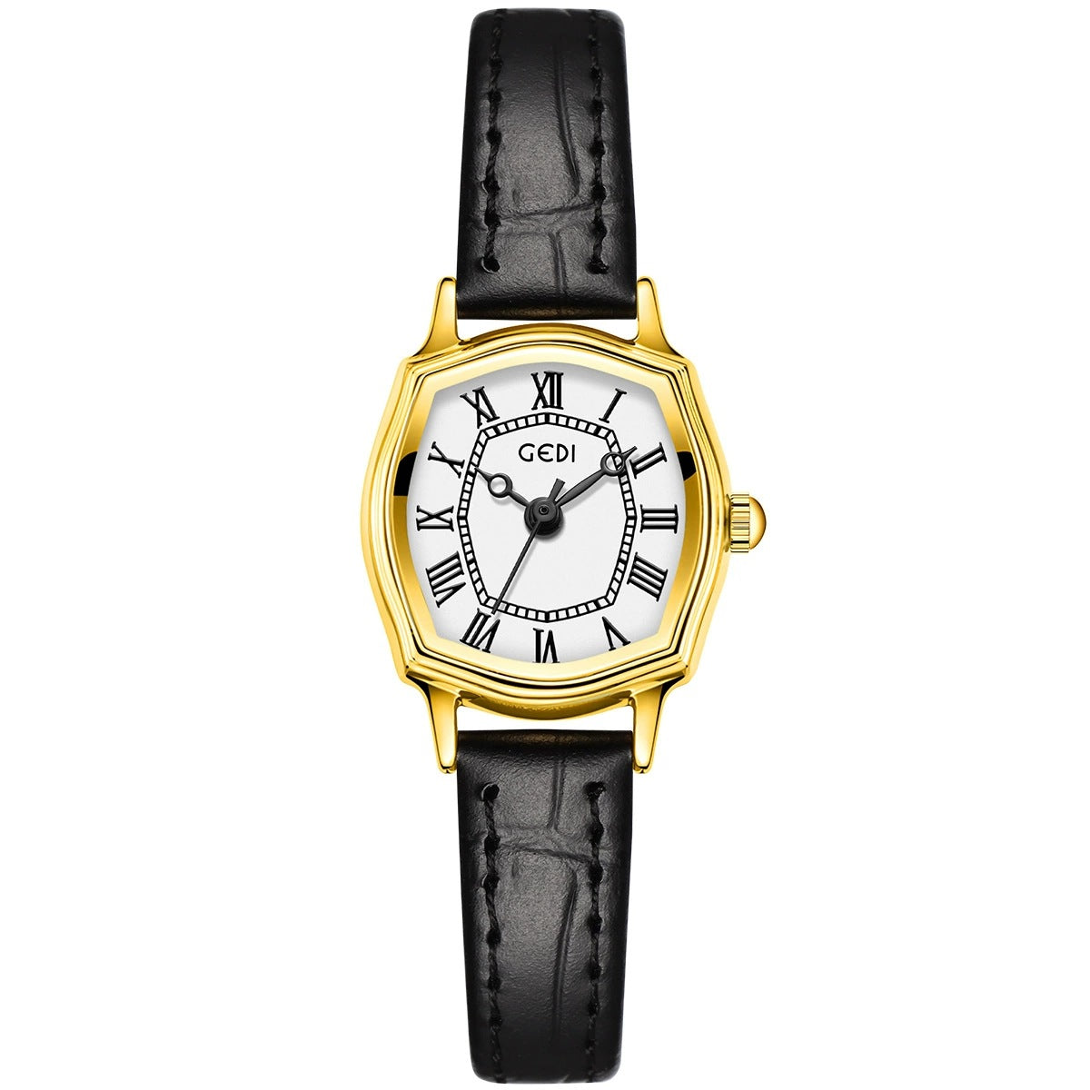 Women's Vintage Tonneau Leather-Strap Quartz Watch