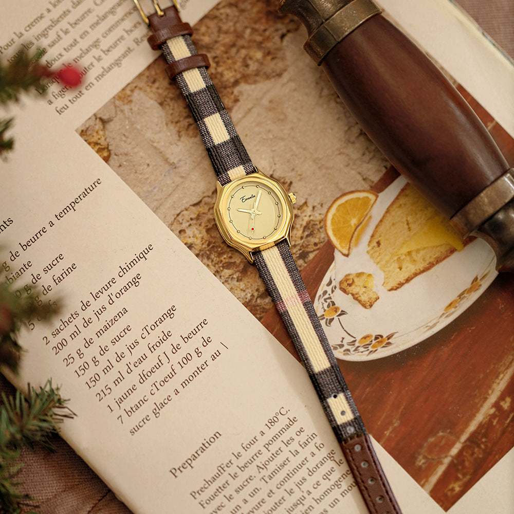 GESMART Women's Oval Retro Patchwork Leather Band Quartz Watch Minimalist Luxury Niche Ladies Wristwatch