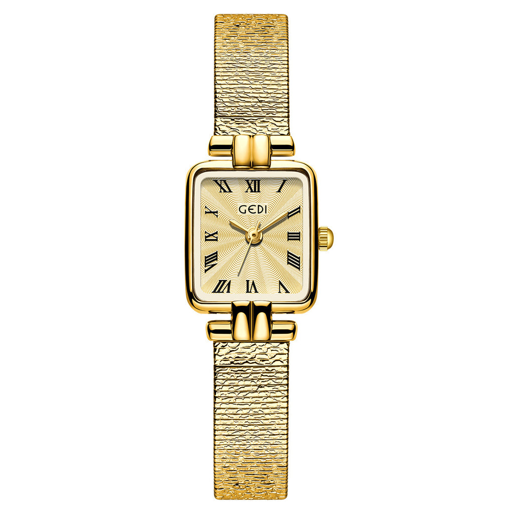Women's Square Small Gold-Tone Vintage Quartz Watch