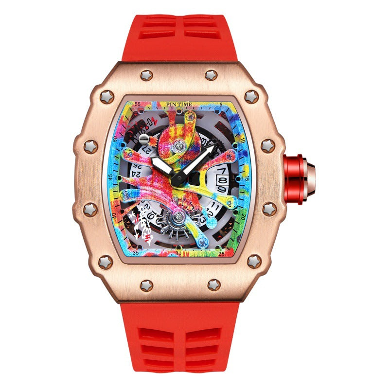 GESMART Men's Skeleton Graffiti Style Quartz Watch Fashion Trendy Premium Water Resistant