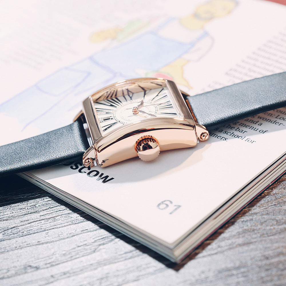 GESMART Men's Square Quartz Watch Roman Numeral Dial Leather Band Fashion Elegant Wristwatch