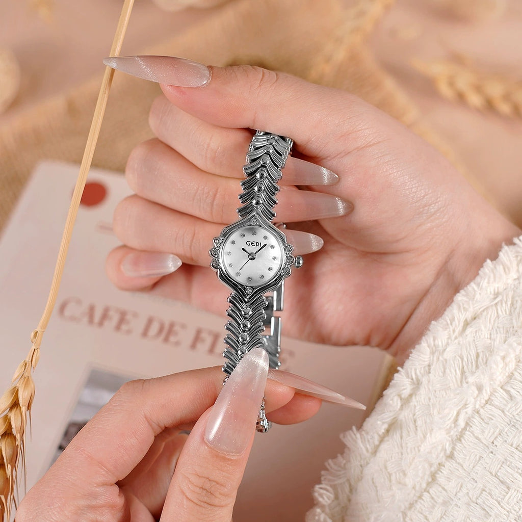 Women's Mother-of-Pearl Small-Dial Rhinestone Fishtail-Chain Quartz Watch