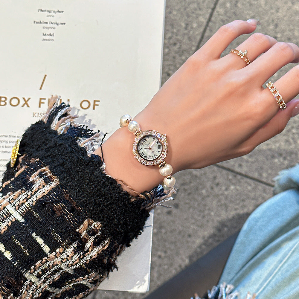 Women's Pull-Cord Pearl Bracelet Quartz Watch