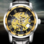 GESMART Men's Gold Tone Steel Band Skeleton Hand Winding Mechanical Watch Fashion Trendy