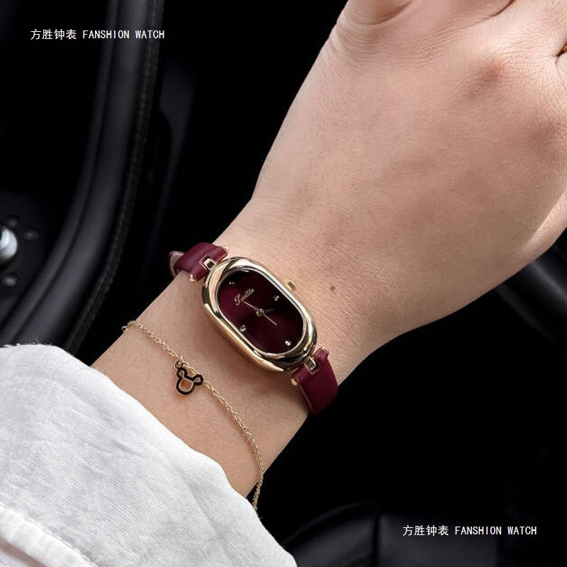 GESMART Women's Creative Oval Shape Quartz Watch Diamond Studded Leather Band Water Resistant