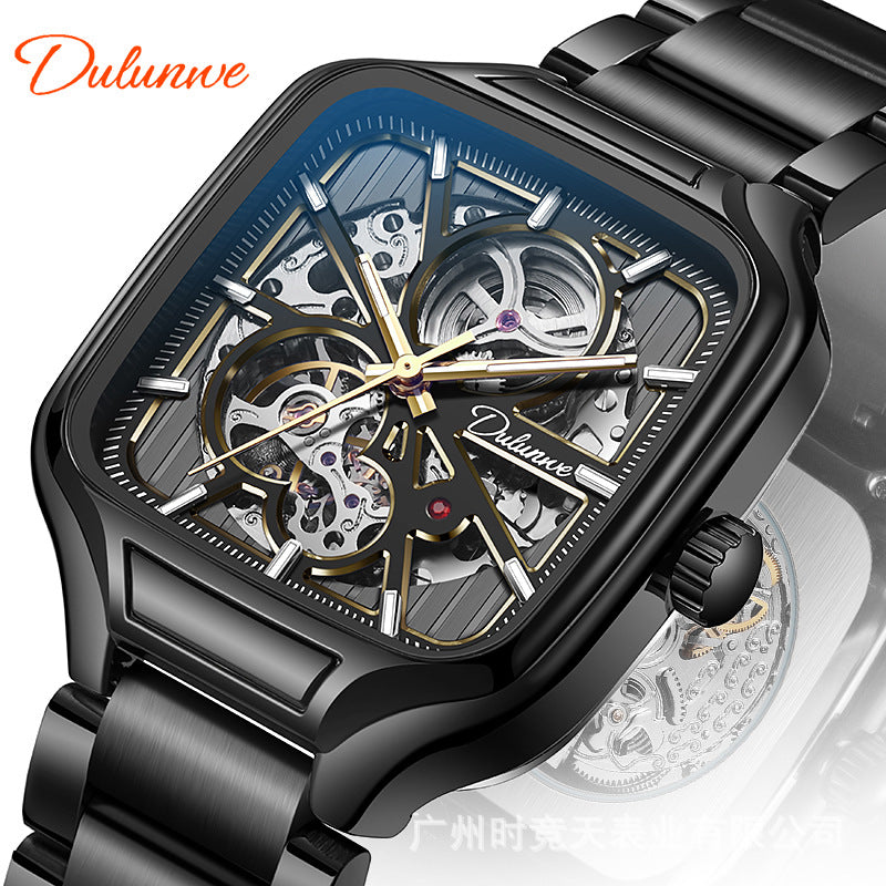 GESMART Men's Small Square Automatic Mechanical Skeleton Watch Luminous Water Resistant Fashion Trendy
