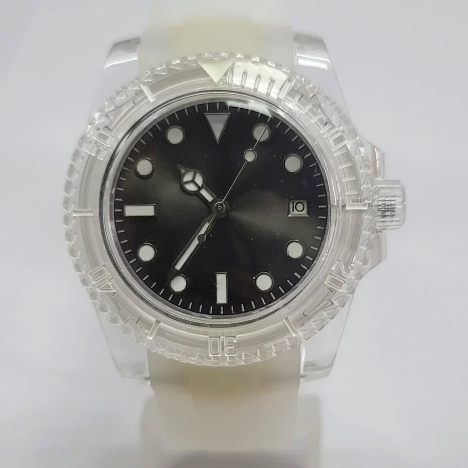 Automatic Watch 40mm Transparent Case Acrylic Crystal Luminous 8215 Movement