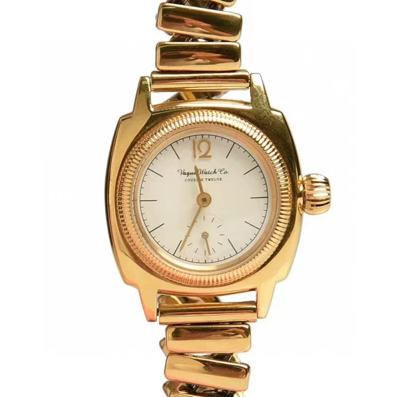 Vague Watch Co. Unisex Small Gold Watch Vintage Style Japan Import Light Luxury