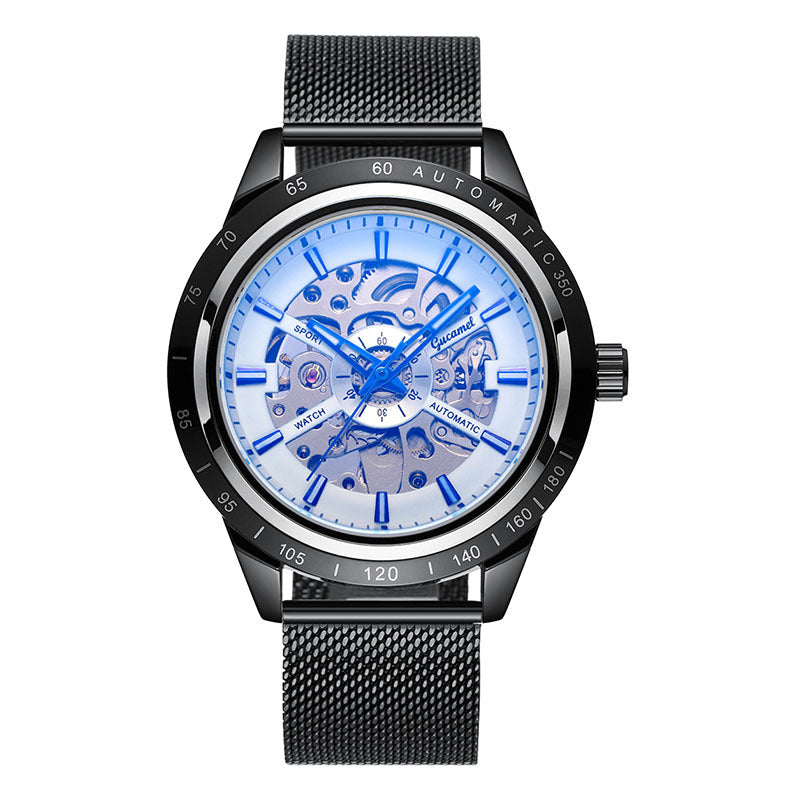 GESMART Men's Automatic Mechanical Watch Mesh Band Luminous Skeleton Exhibition Case Back