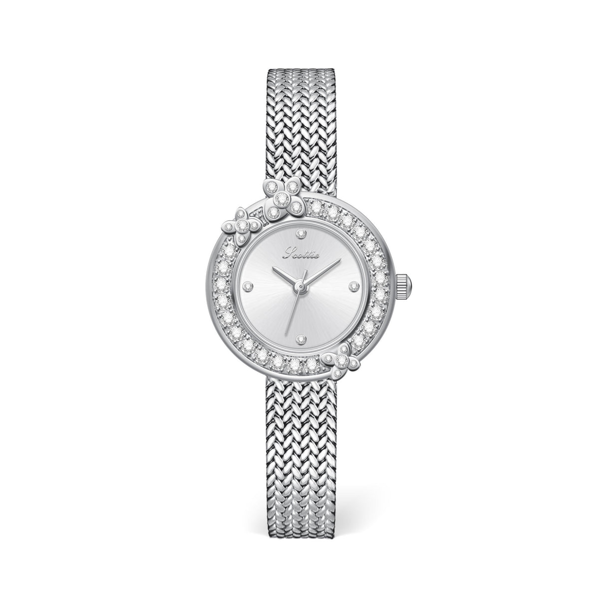 GESMART Women's French Floral Rhinestone Quartz Watch Leather Band Diamond Studded Commuter Ladies Wristwatch