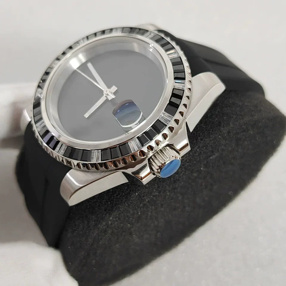 Men's 40mm Mechanical Watch Black Crystal Bezel Rubber Case Strap NH35 Movement