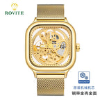 GESMART Men's Square Automatic Mechanical Skeleton Watch Luminous High Grade Trendy