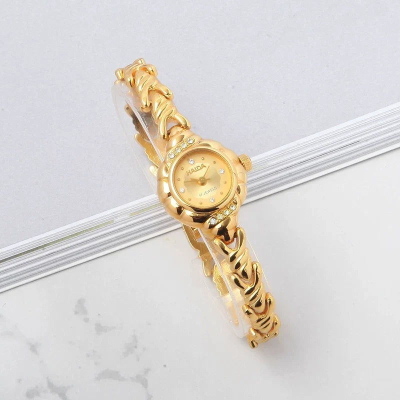 HAIDA Ladies Manual Wind Mechanical Watch Gold-Plated Crystal-Set Small NOS
