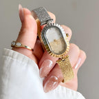 GESMART Women's Two Tone Gold Silver Oval Dial Watch Textured Mesh Band Diamond Studded Quartz