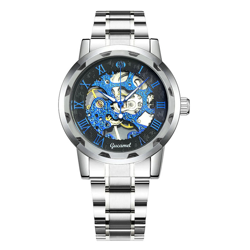 GESMART Men's Hand Winding Mechanical Skeleton Watch Exhibition Case Back Fashion