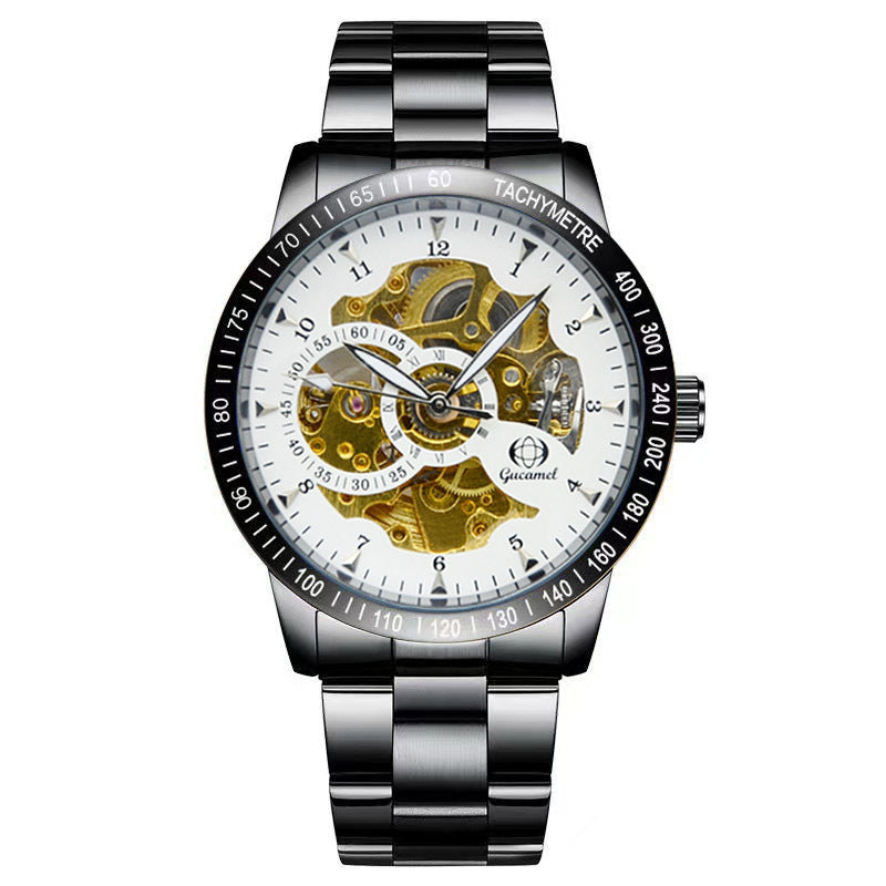 GESMART Men's Automatic Mechanical Watch Black Iridescent Dial Full Gold Tone Business Fashion