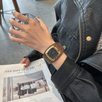 Women's British-Style Plaid Leather Vintage Square Quartz Watch