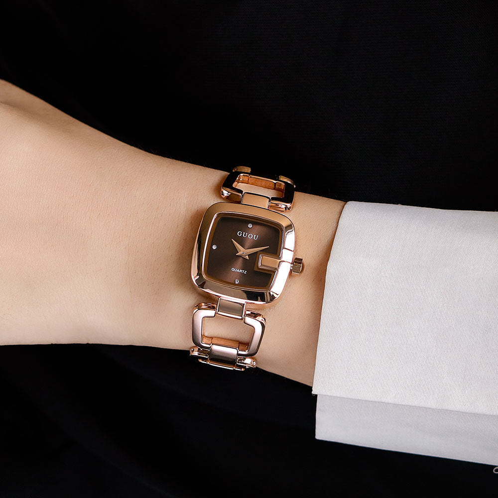 Women's Small Square Steel-Band Rhinestone Bracelet Quartz Watch