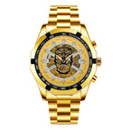 GESMART Men's Gold Tone Skeleton Automatic Mechanical Watch Skull Design Business Trendy