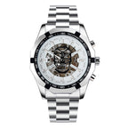 GESMART Men's Gold Tone Skeleton Automatic Mechanical Watch Skull Design Business Trendy