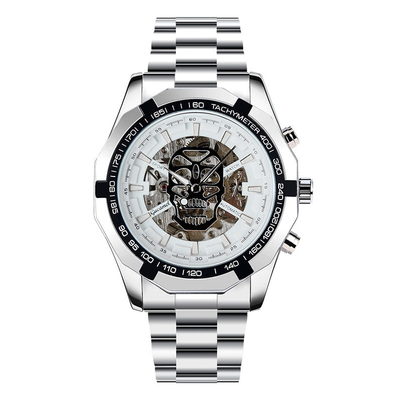 GESMART Men's Gold Tone Skeleton Automatic Mechanical Watch Skull Design Business Trendy
