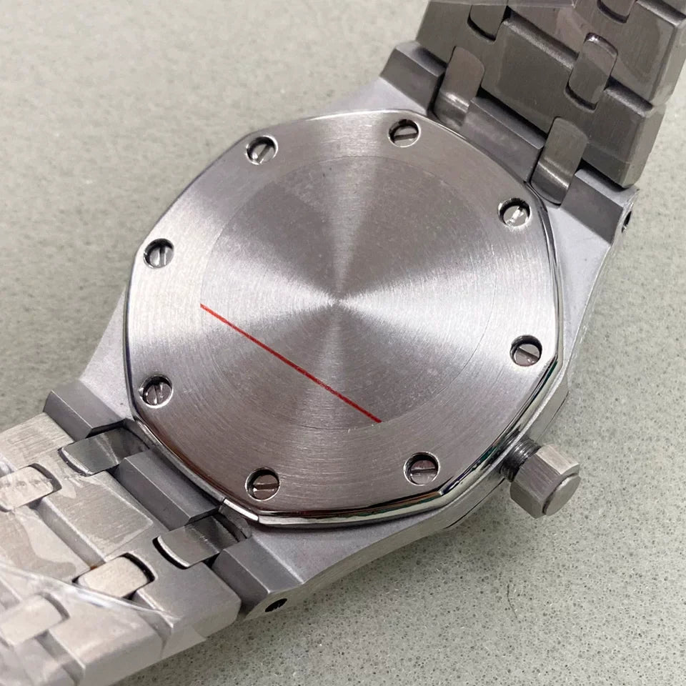 Ladies 31mm Octagonal Gem Bezel Steel Quartz Watch Green Lume Dial VJ24 Movement