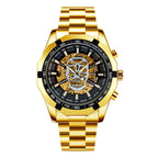 GESMART Men's Gold Tone Skeleton Automatic Mechanical Watch Skull Design Business Trendy