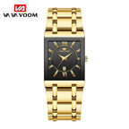 GESMART Men's Rectangular Stainless Steel Gold Tone Watch Calendar Quartz Water Resistant Large Dial Business