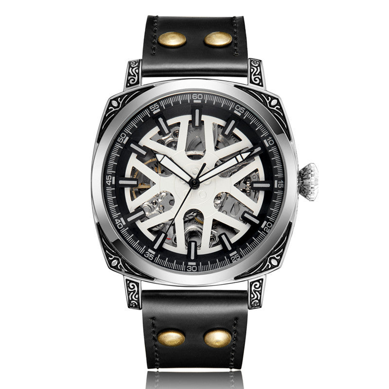 GESMART Men's New Automatic Mechanical Watch Multifunction Engraved Pattern Luminous Water Resistant