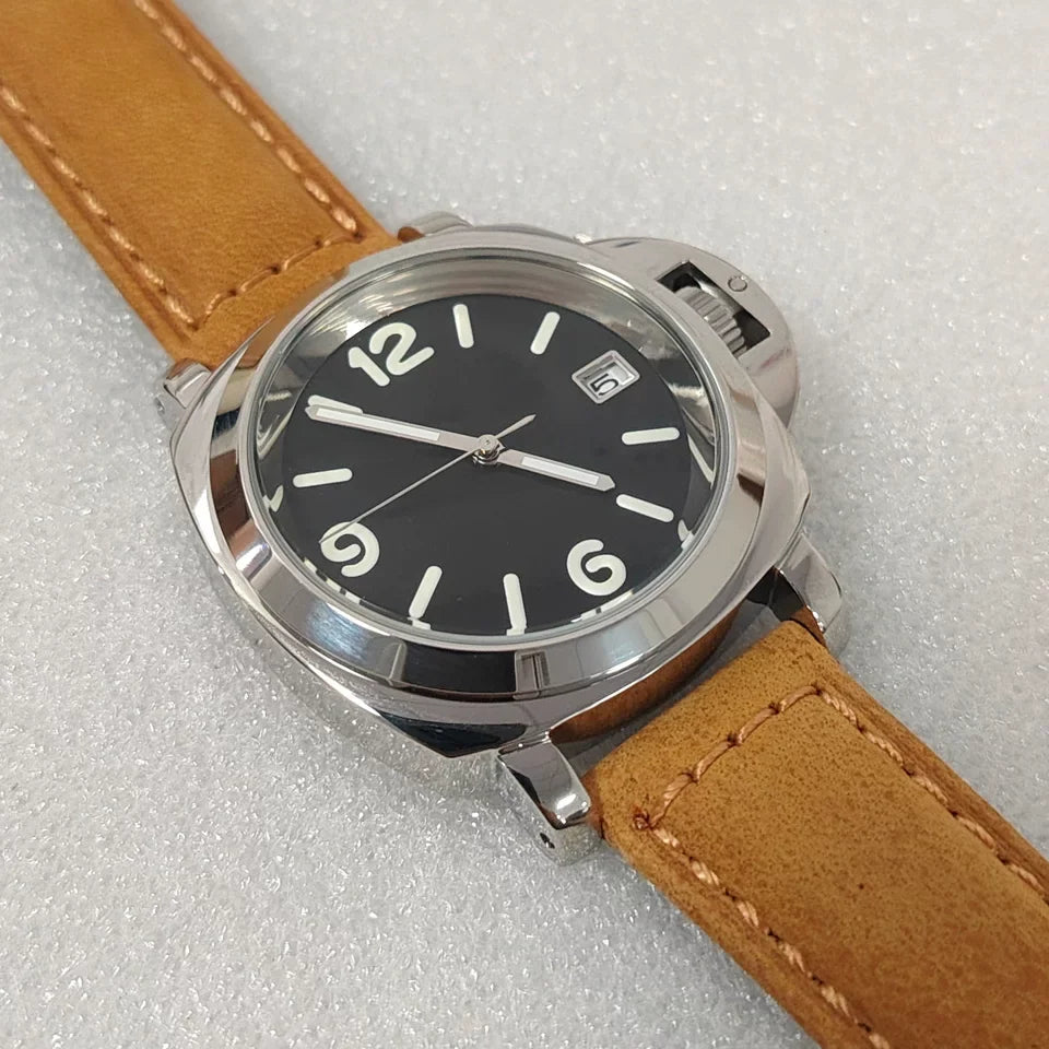 Men's 40mm Automatic Watch Polished Steel Case Green Lume Dial NH35 Movement