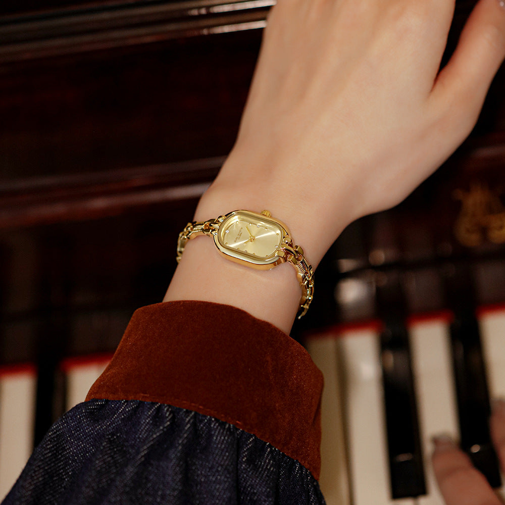 GESMART Women's Gold Tone Bracelet Quartz Watch British Style Niche Luxury Vintage Fashion