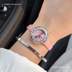 GESMART Women's French Floral Rhinestone Quartz Watch Leather Band Diamond Studded Commuter Ladies Wristwatch