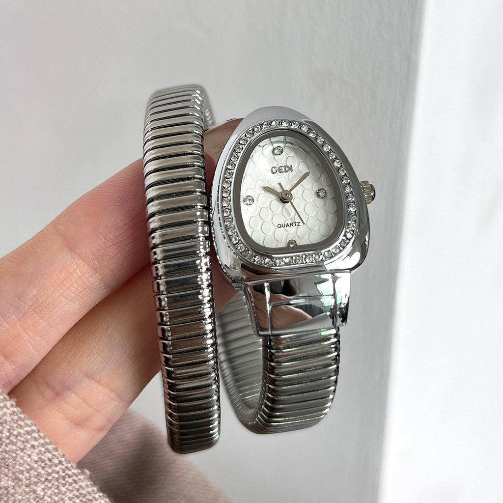 Women's Gold Snake-Strap Rhinestone Quartz Watch