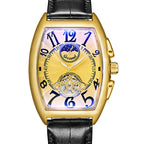GESMART Men's Tonneau Shape Tourbillon Automatic Mechanical Watch Sun Moon Stars Design