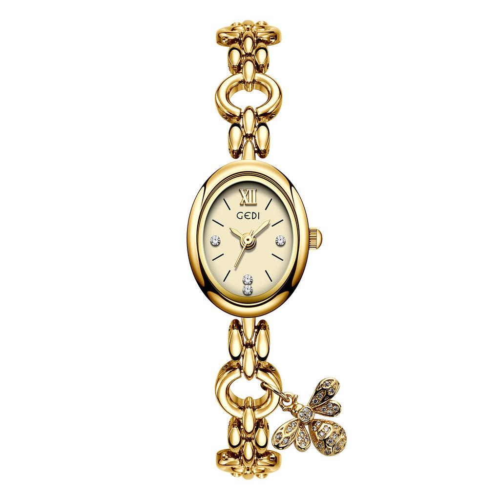 Women's Gold Bee-Pendant Bracelet Quartz Watch