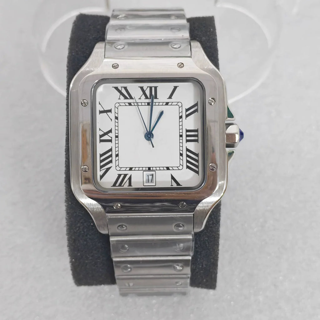 Men's 38mm Square Watch 316L Case Exhibition Back Mineral Glass 2813 Movement