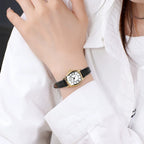Women's Vintage Tonneau Leather-Strap Quartz Watch