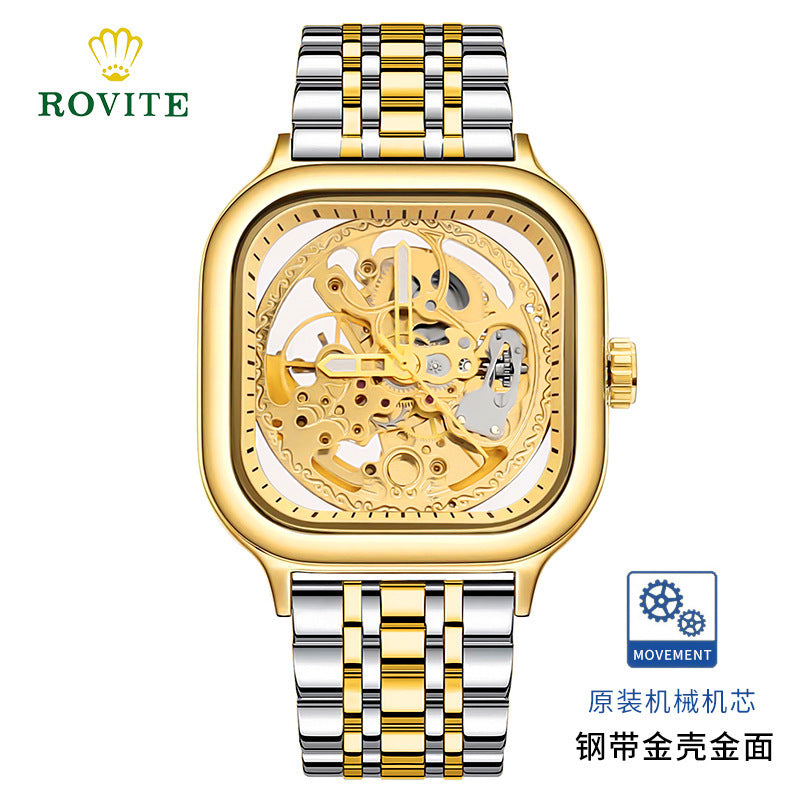 GESMART Men's Square Automatic Mechanical Skeleton Watch Luminous High Grade Trendy