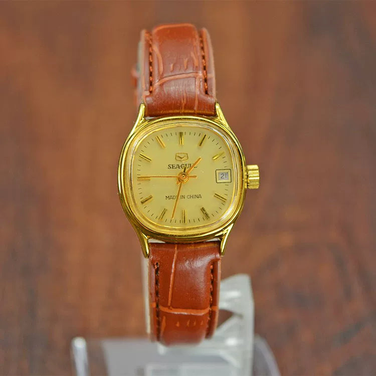 Tianjin Sea Gull Ladies Manual Wind Mechanical Watch Steel Leather Strap Classic