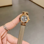 Women's Round Roman-Numeral Leather-Strap Quartz Watch