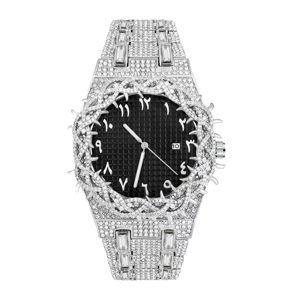 Men's Full-Rhinestone Hip-Hop Large-Dial Waterproof Watch