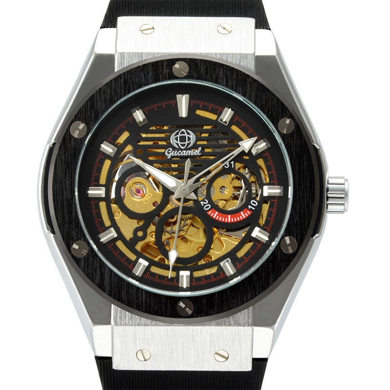 GESMART Men's 2022 New Skeleton Automatic Mechanical Watch Silicone Band Business Trendy